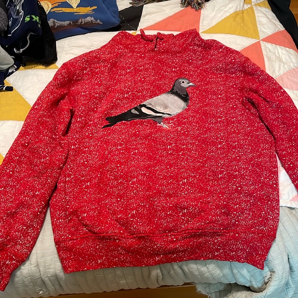 Men’s Staple World Renowned Pigeon Brand red ls hoodie with pigeon on front M